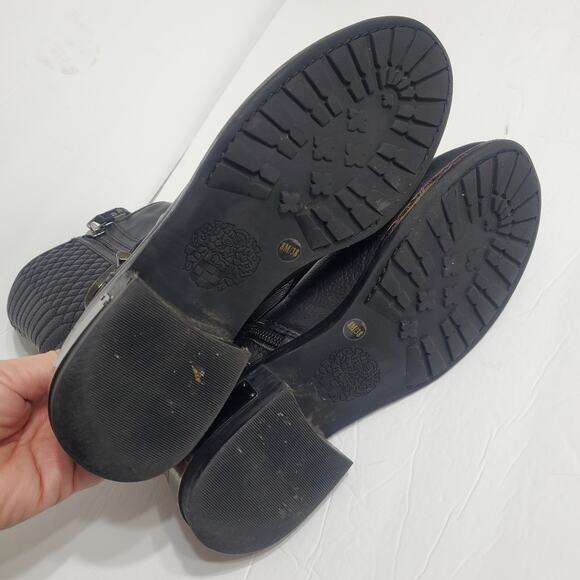 Vince Camuto "Whynn" Black Motorcycle Boots Silver Hardware Sz 8 Combat Leather - Picture 11 of 14